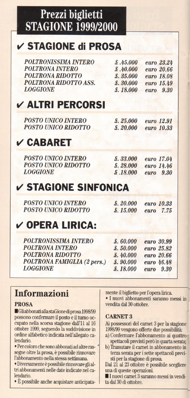 Teatro Cagnoni Stagione 1999-2000